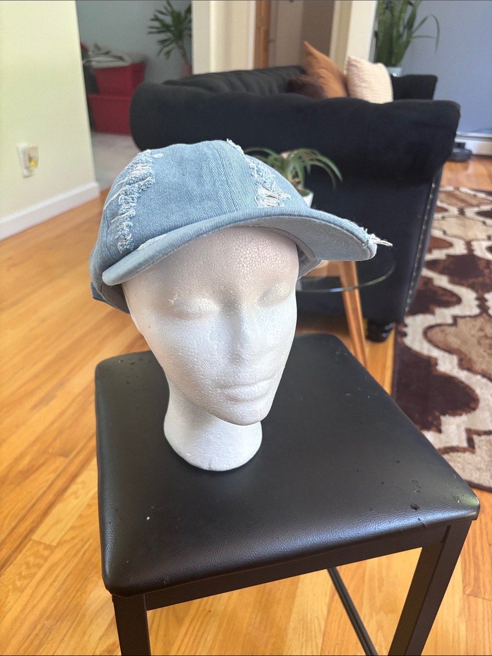 Women’s Distressed Light Blue Denim Baseball Cap